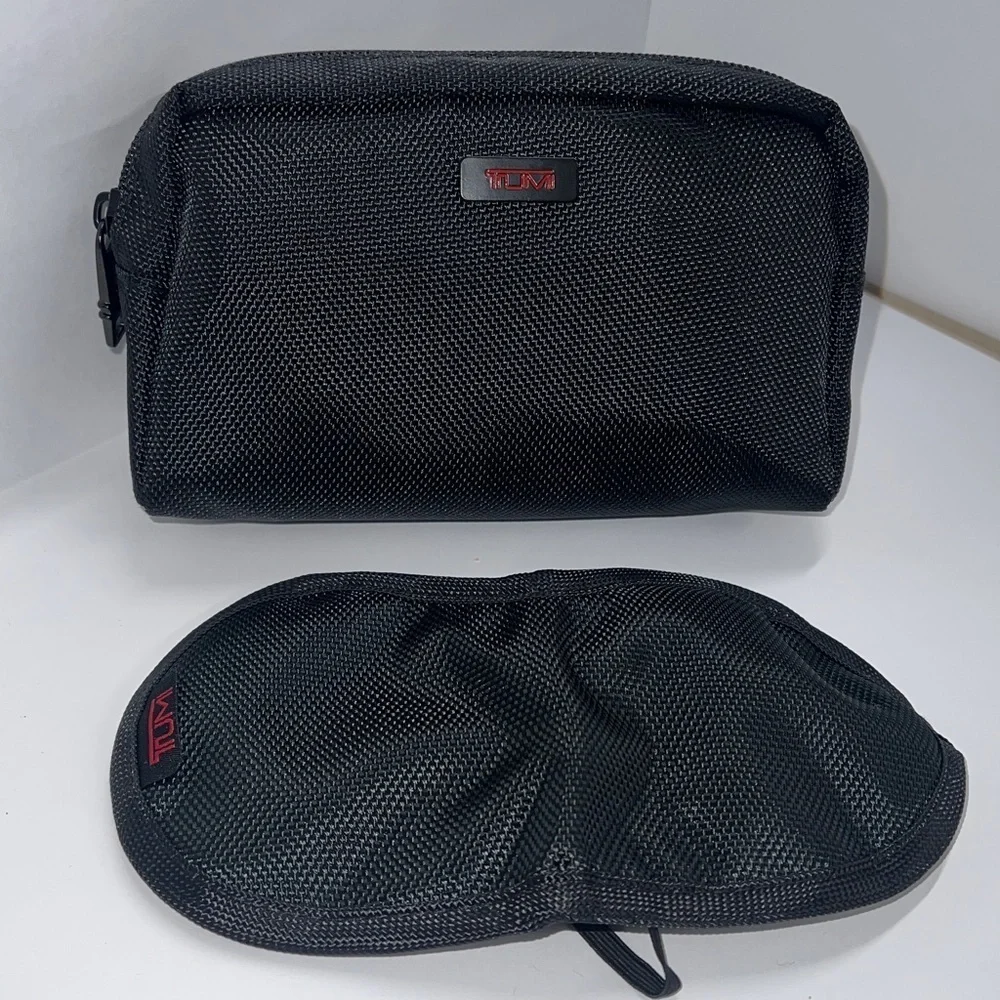 Tumi Black Zippered Pouch with Eye Mask New